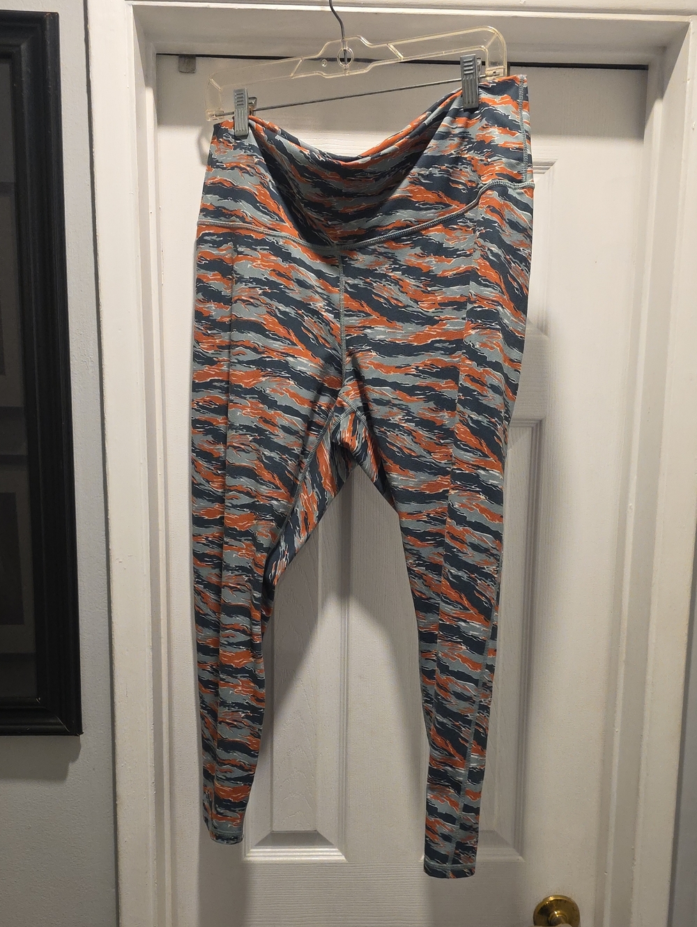Fabletics Gray & Orange Wave-Print High-Rise Leggings